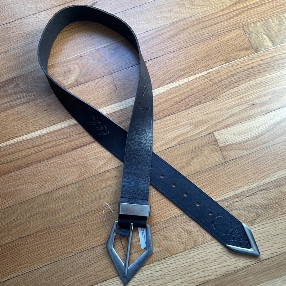 Free People Black Leather Belt with Silver Buckle - Picture 6 of 12